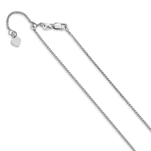 14K White Gold 1.2 mm Adjustable Loose Rope Chain Available Sizes 22-30