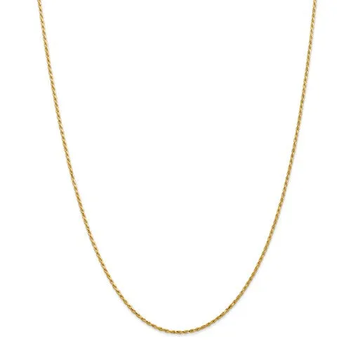 14k Yellow Gold 1.3mm Solid Machine-Made with Lobster Rope Chain Available Sizes 6-30