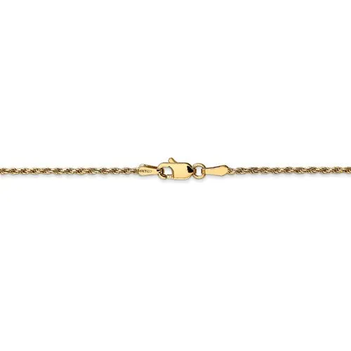 14k Yellow Gold 1.3mm Solid Machine-Made with Lobster Rope Chain Available Sizes 6-30