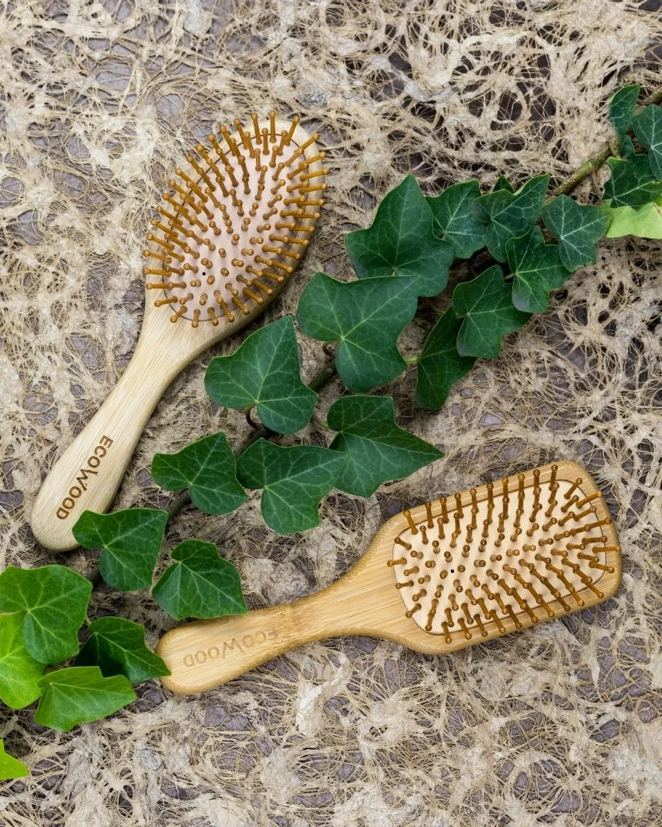 2 pack de Cepillos Medianos de Bambú para Cabello: Ovalado y Rectangular