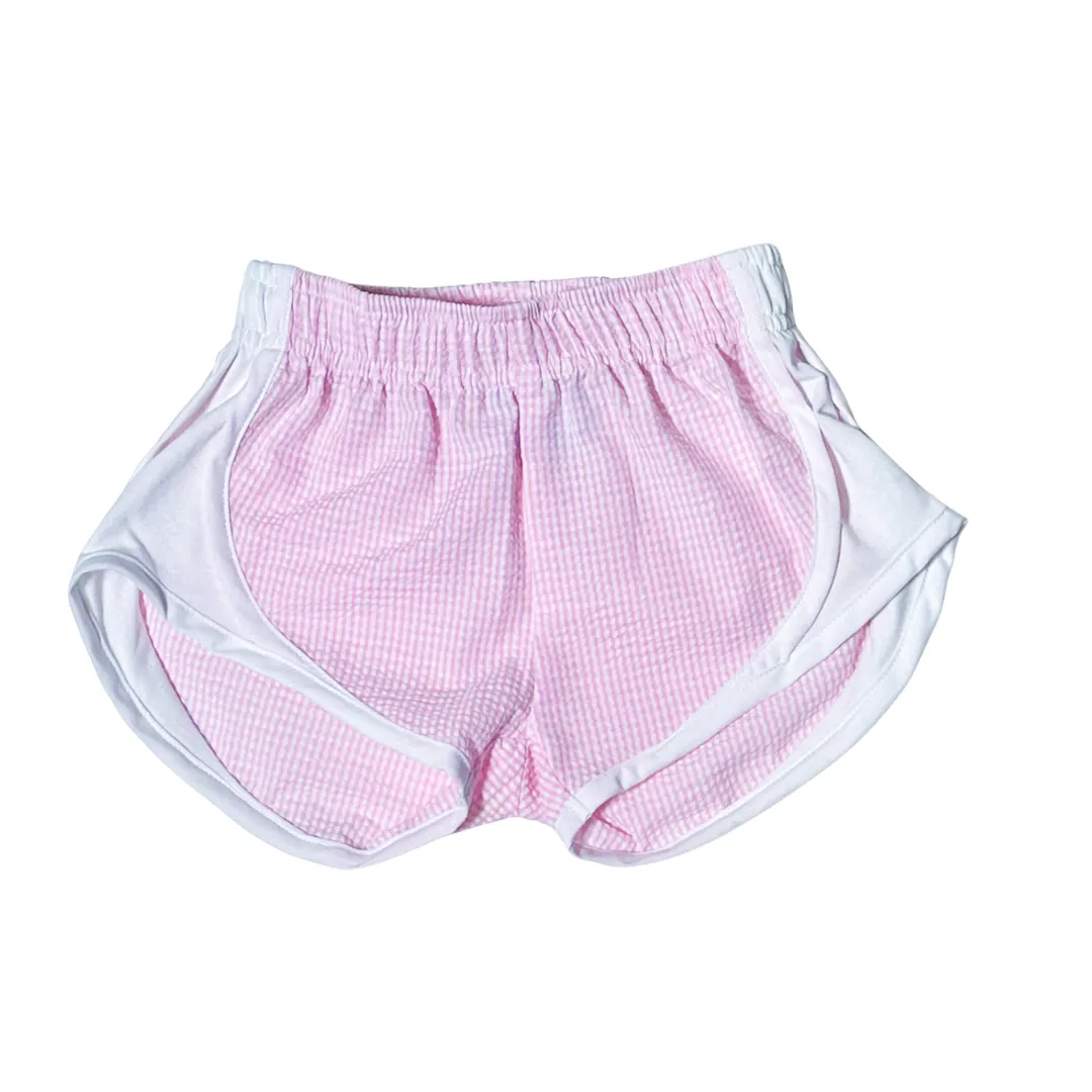 Athletic Shorts - Pink Check with White Sides