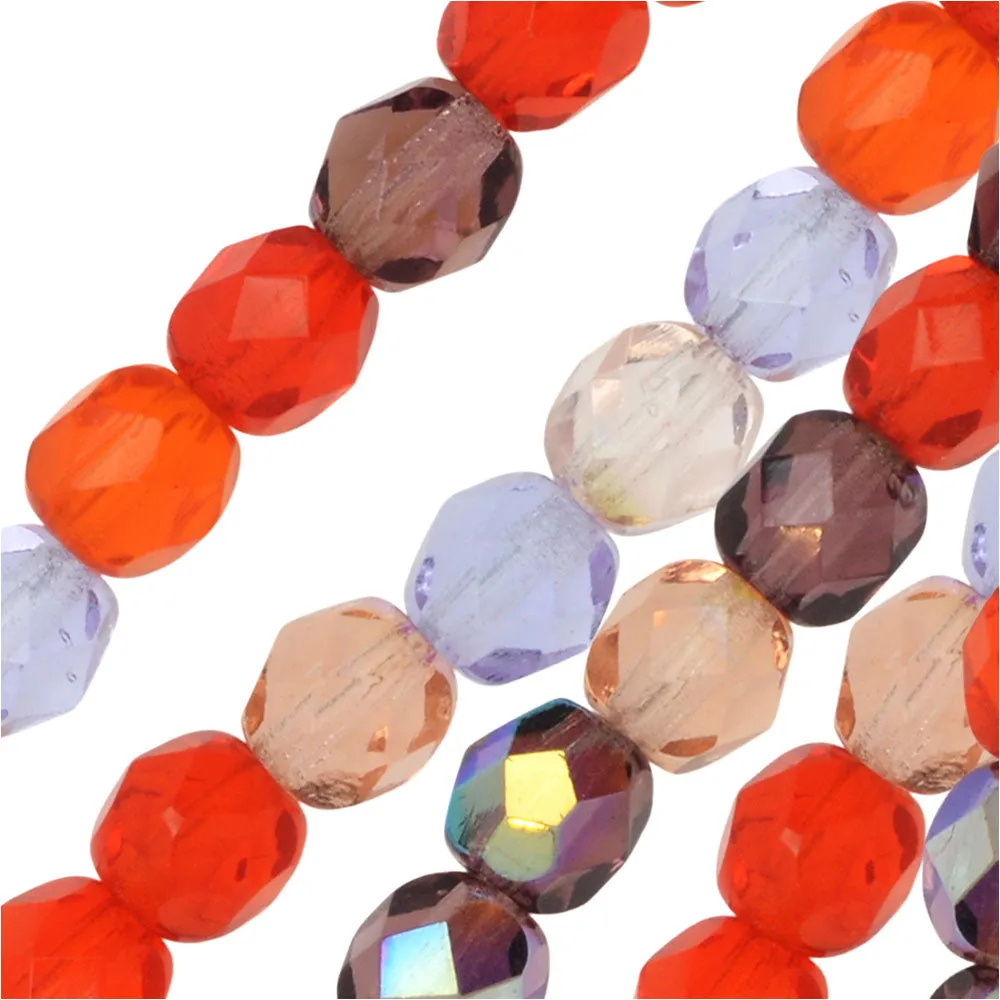 Czech Fire Polished Glass Beads, Faceted Round 6mm, Melon Berry Mix (25 Pieces)