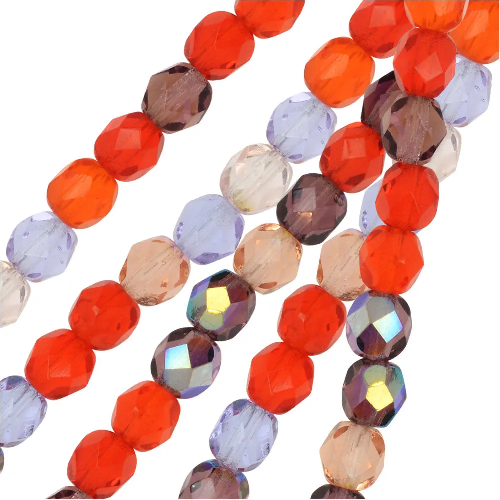 Czech Fire Polished Glass Beads, Faceted Round 6mm, Melon Berry Mix (25 Pieces)