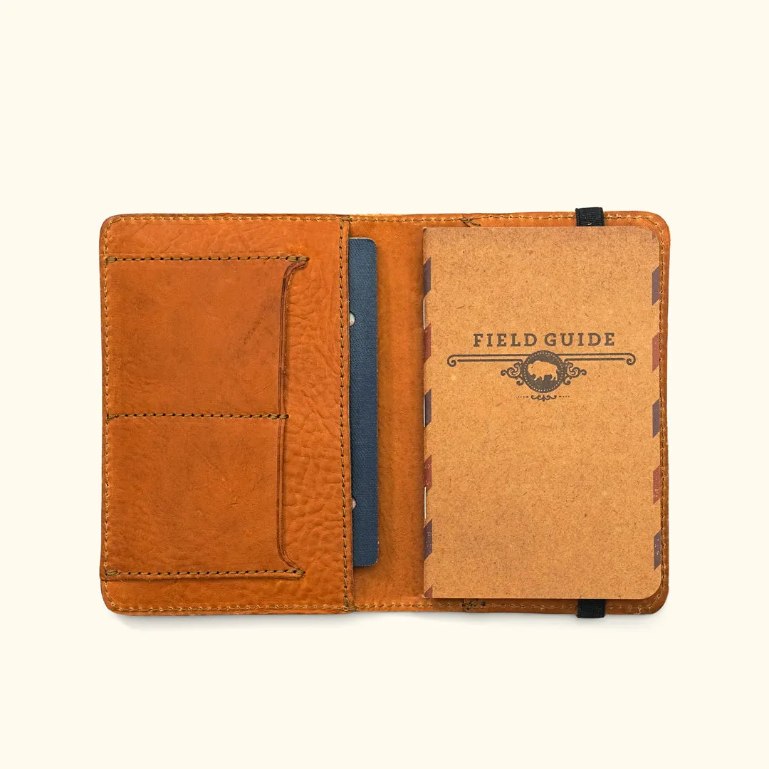 Dakota Leather Field Notes Cover & Passport Travel Wallet, Buffalo Emboss | Saddle Tan