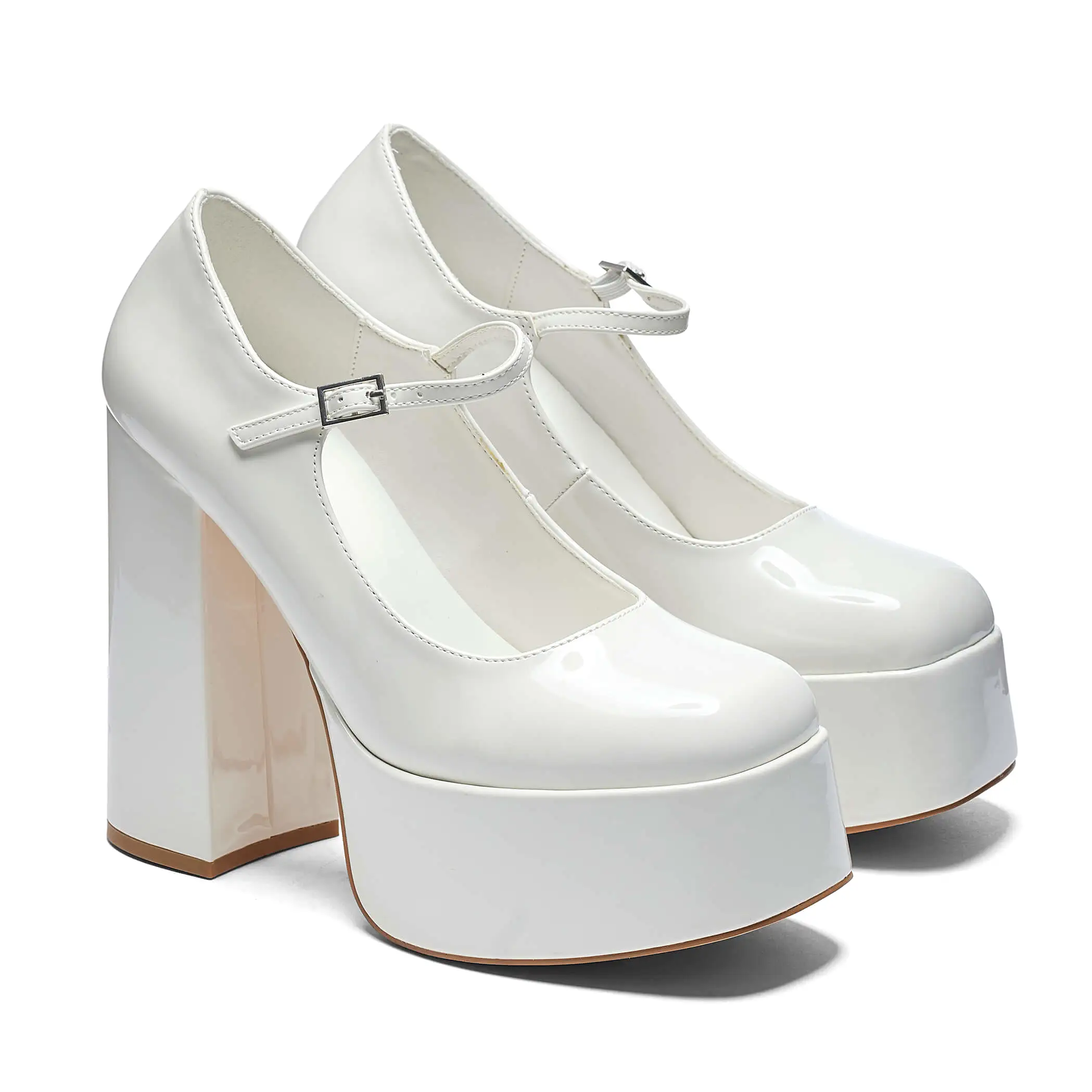 Darkbloom White Patent Platform Heels