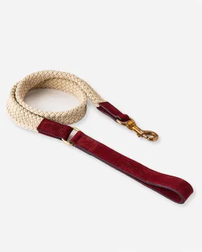 Flat Rope and Leather Dog Lead - Burgundy