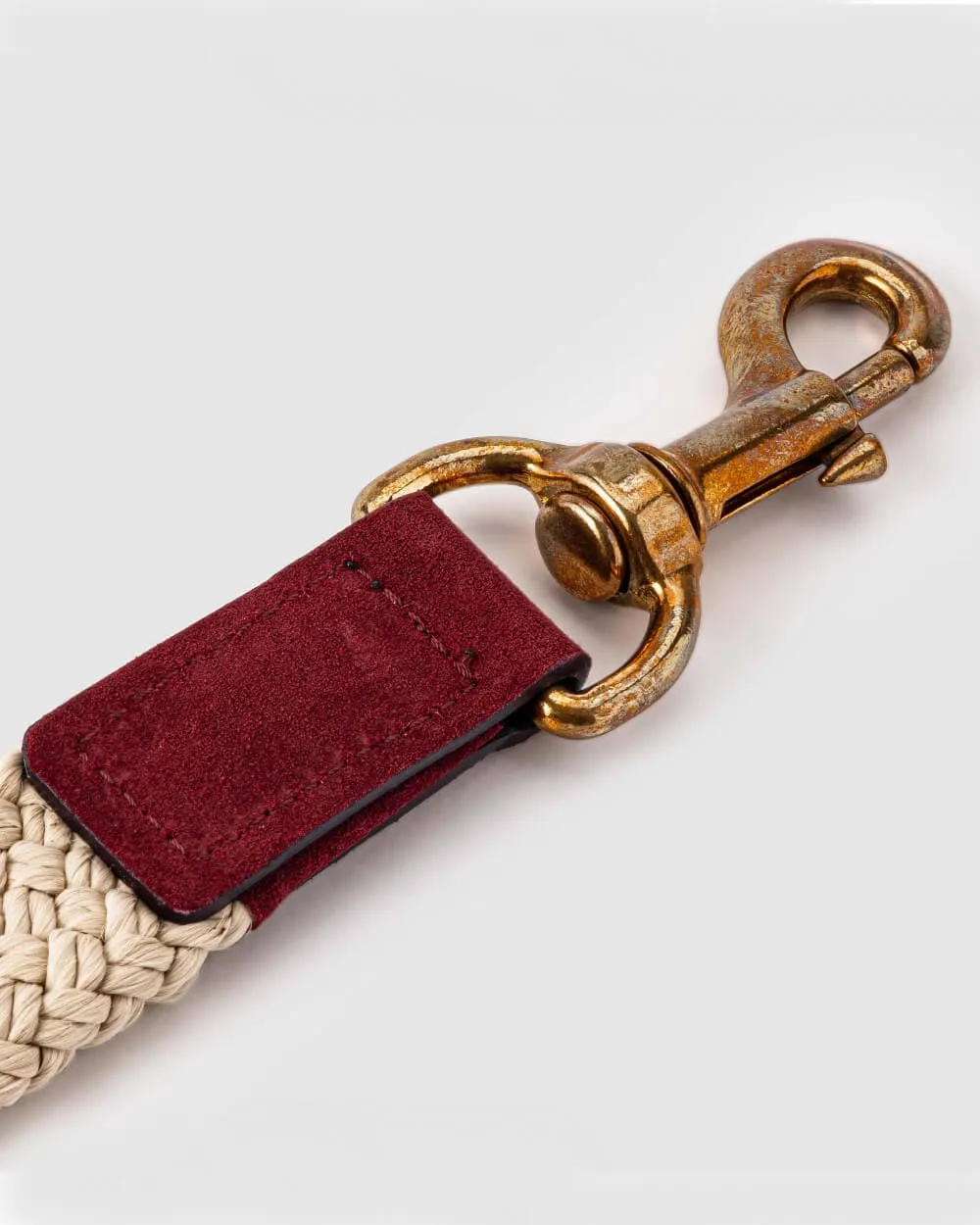 Flat Rope and Leather Dog Lead - Burgundy