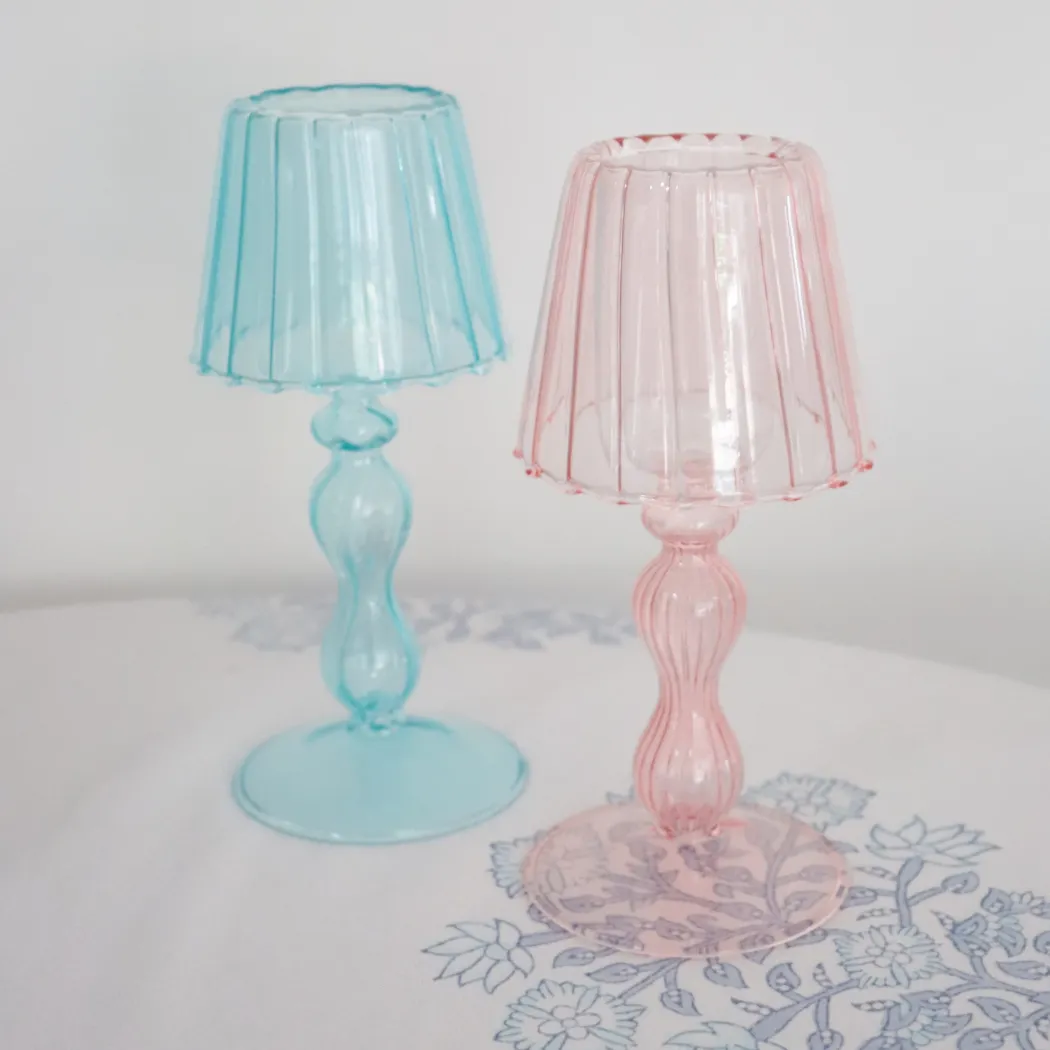 Glass Candle Dining Table Lamp Blue