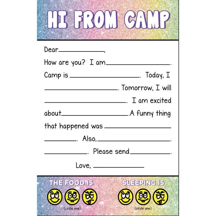 Hi From Camp (Glitter) Fill-In Stationery