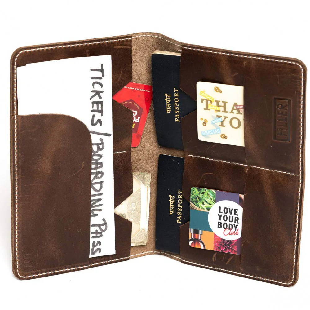 Hiller Leather Family Passport Holder/Business Card Holder/Money Purse for Men and Women (Castle Sedona)