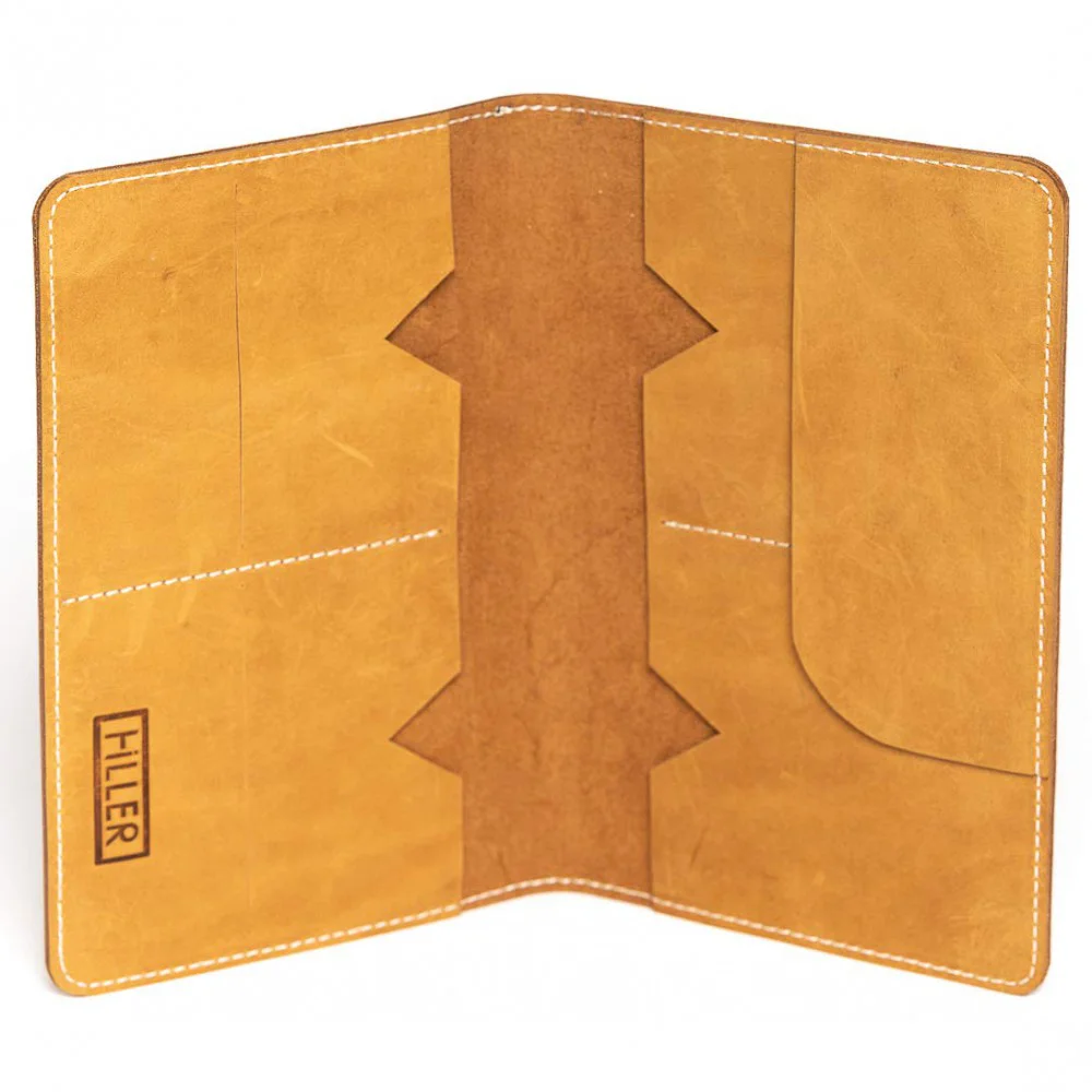 Hiller Leather Family Passport Holder/Business Card Holder/Money Purse for Men and Women (Elmotique Champagne)