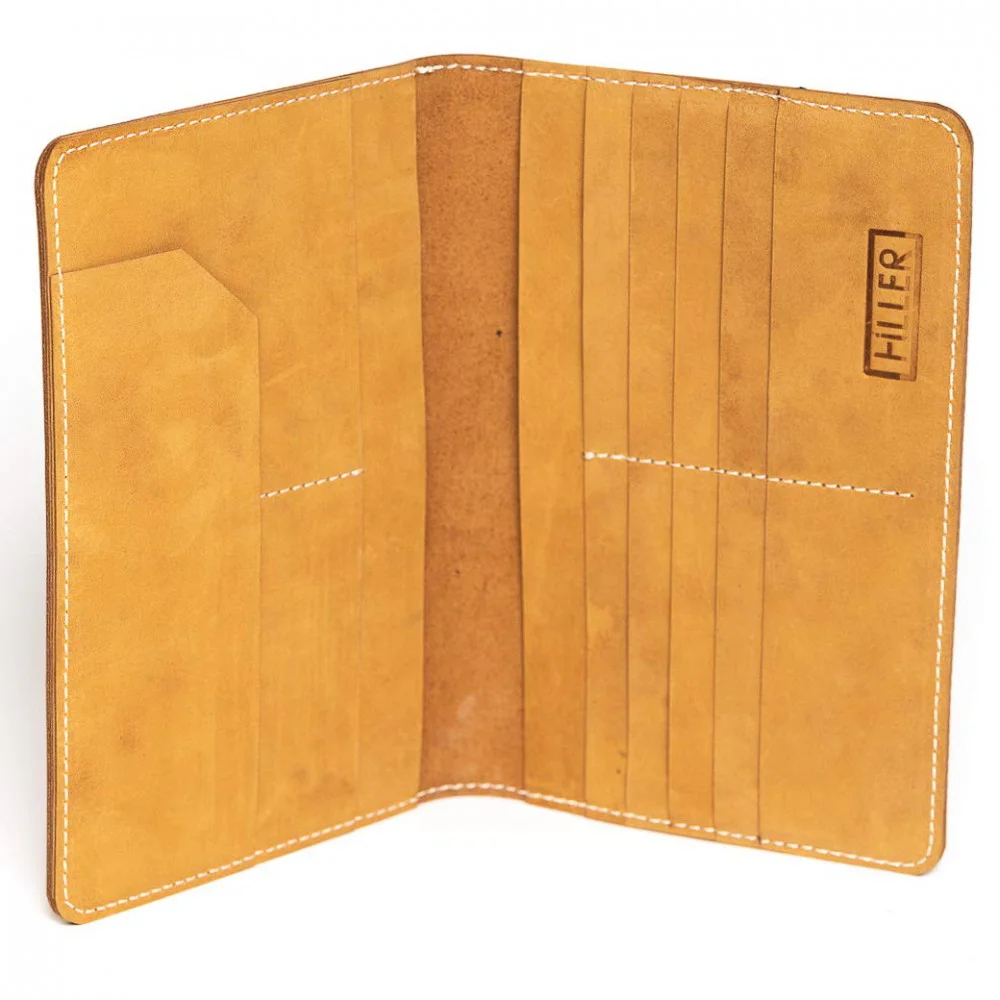 HILLER LEATHER FAMILY PASSPORT HOLDER/BUSINESS CARD HOLDER/MONEY PURSE FOR MEN AND WOMEN (Tan)