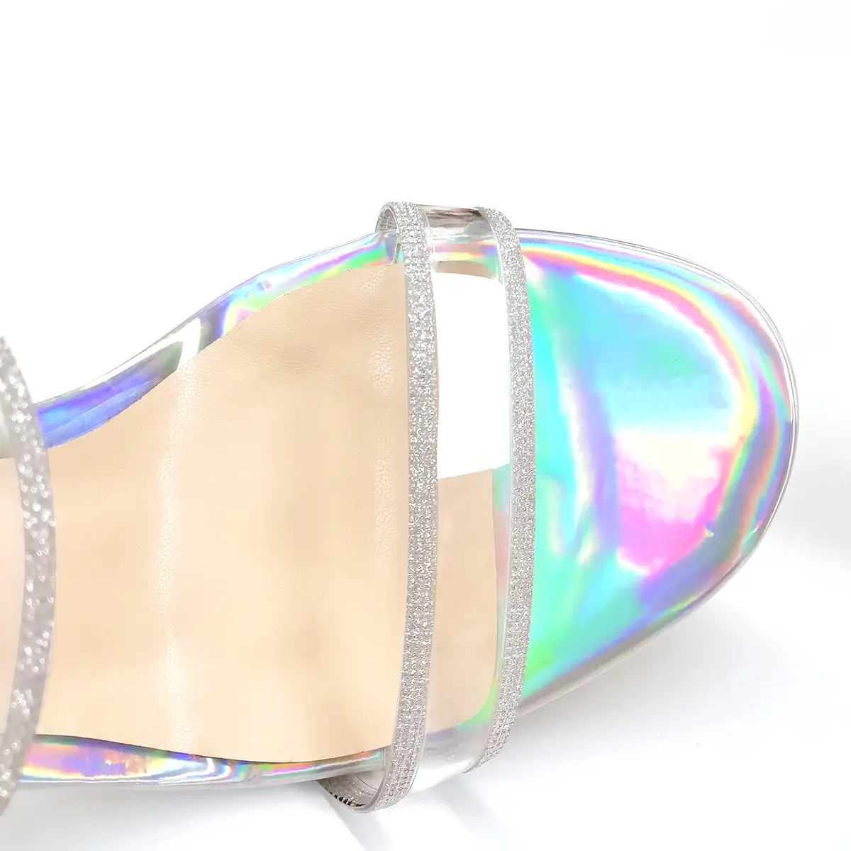 Holographic Slip-On Transparent Chunky Heels Mules