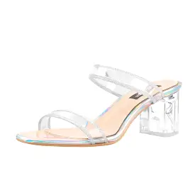 Holographic Slip-On Transparent Chunky Heels Mules