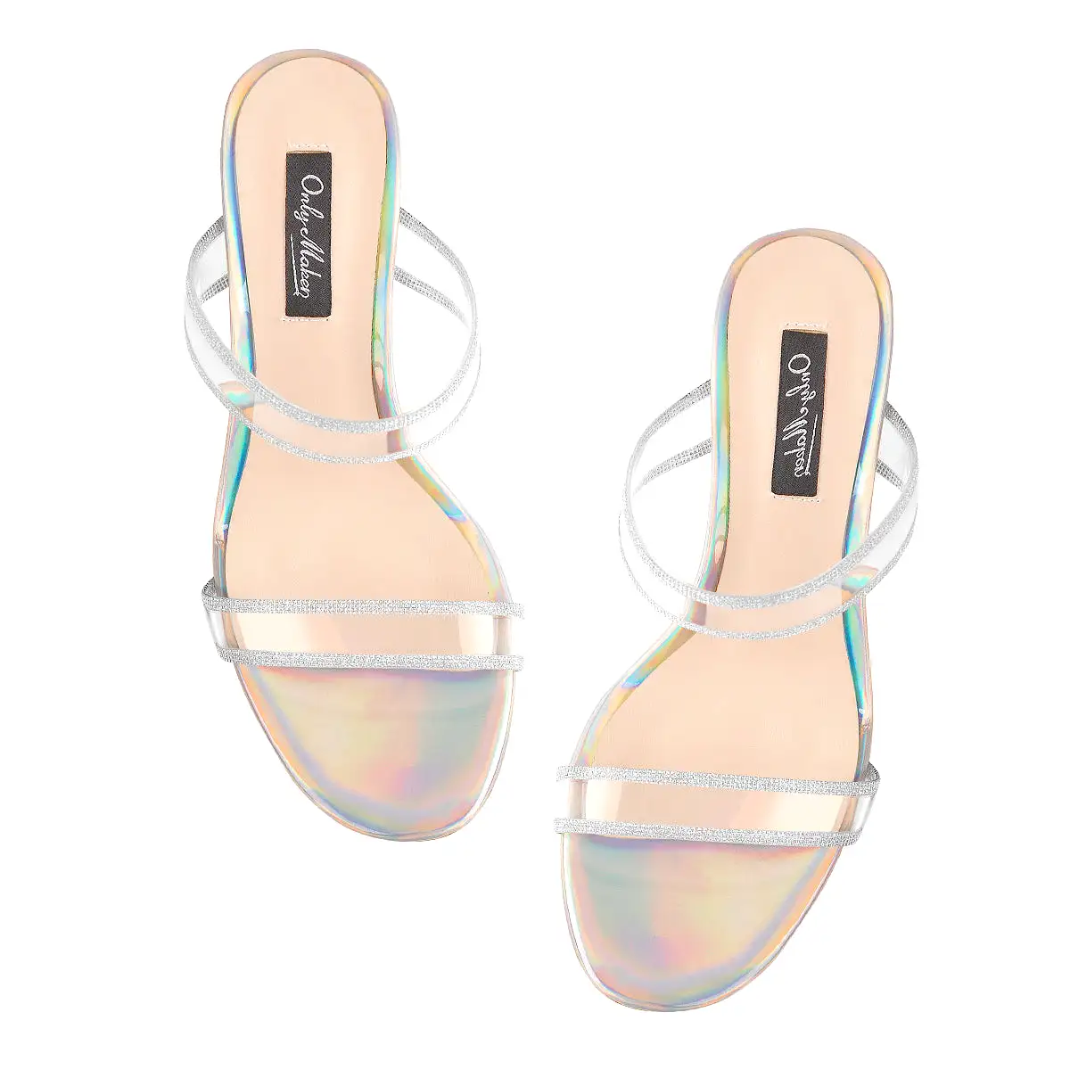 Holographic Slip-On Transparent Chunky Heels Mules