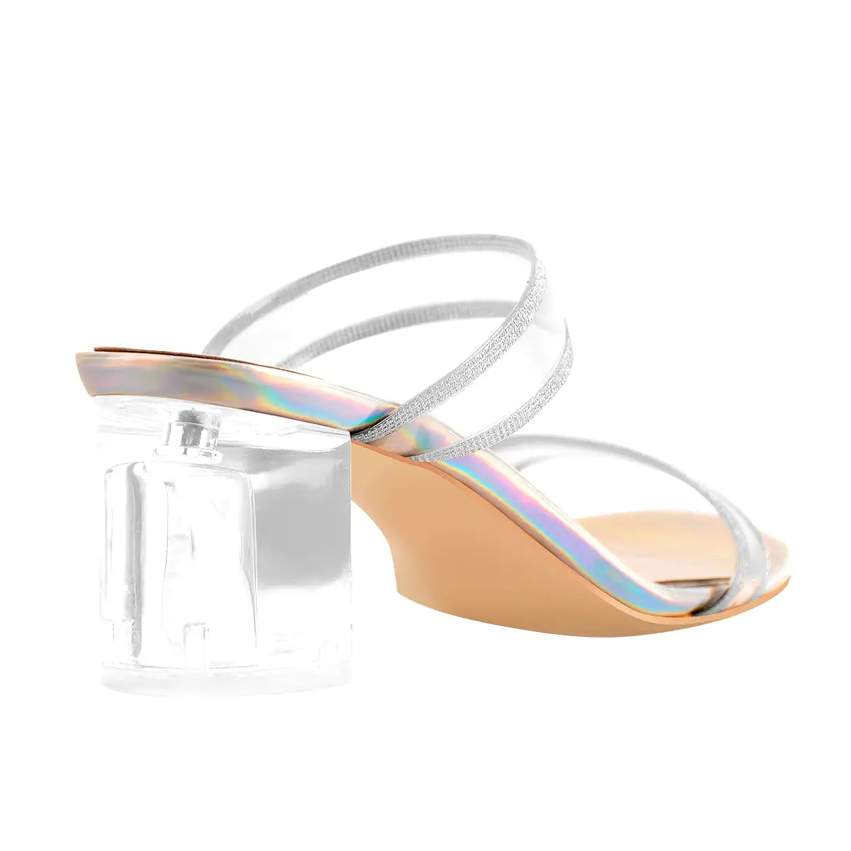 Holographic Slip-On Transparent Chunky Heels Mules