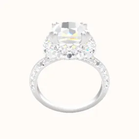 Knife Edge Double Row Pave Engagement Ring With Double Prong Waterfall Halo Head