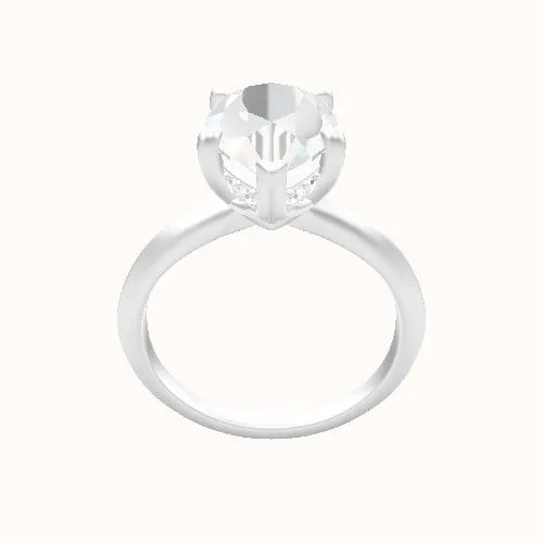 Knife Edge Engagement Ring With V Prong with Hidden Halo Head