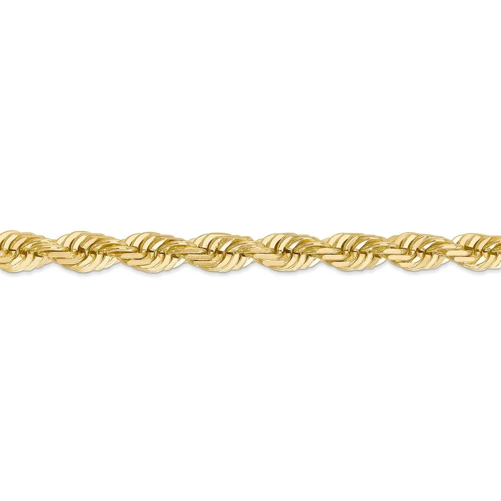 Men's 7mm, 14k Yellow Gold, Diamond Cut Rope Chain Bracelet, 9 Inch