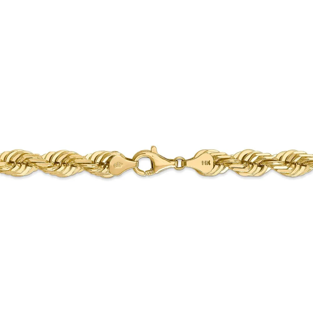 Men's 7mm, 14k Yellow Gold, Diamond Cut Rope Chain Bracelet, 9 Inch