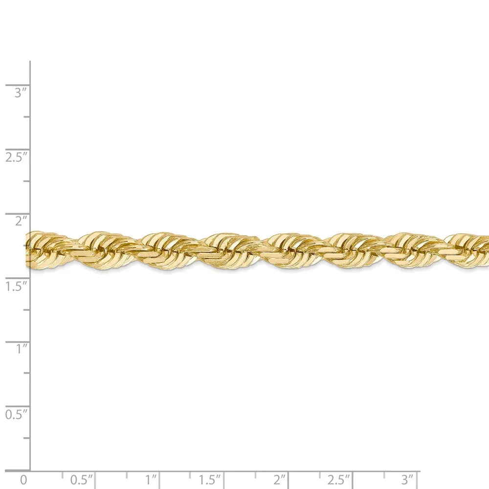 Men's 7mm, 14k Yellow Gold, Diamond Cut Rope Chain Bracelet, 9 Inch