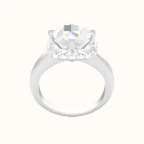 Modern Knife Edge Engagement Ring With Petal Prong Halo Head