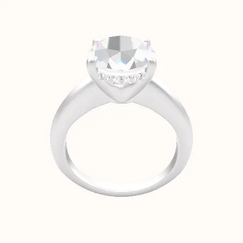 Modern Knife Edge Engagement Ring With V Prong with Hidden Halo Head