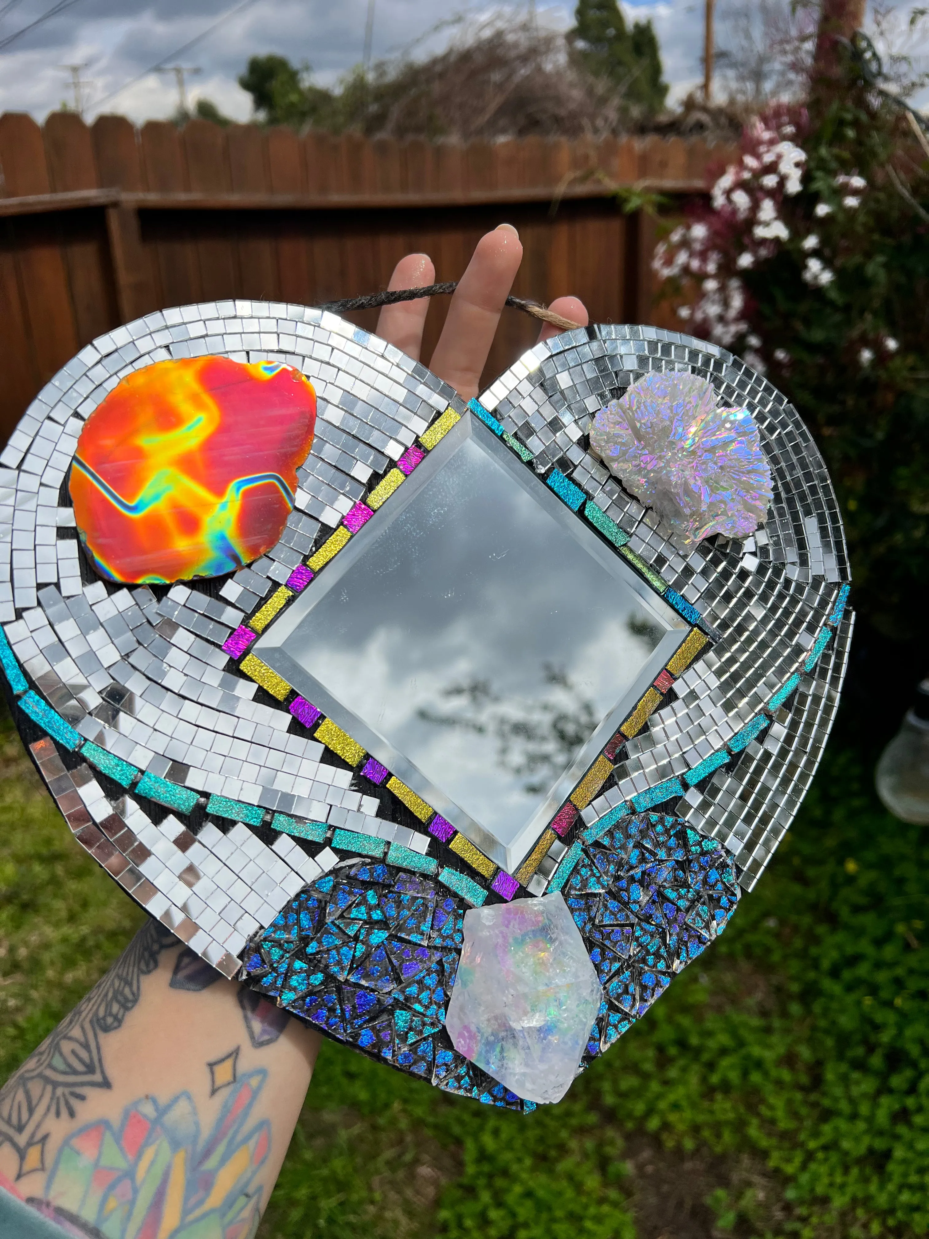 Mosaic Disco Heart Mirror