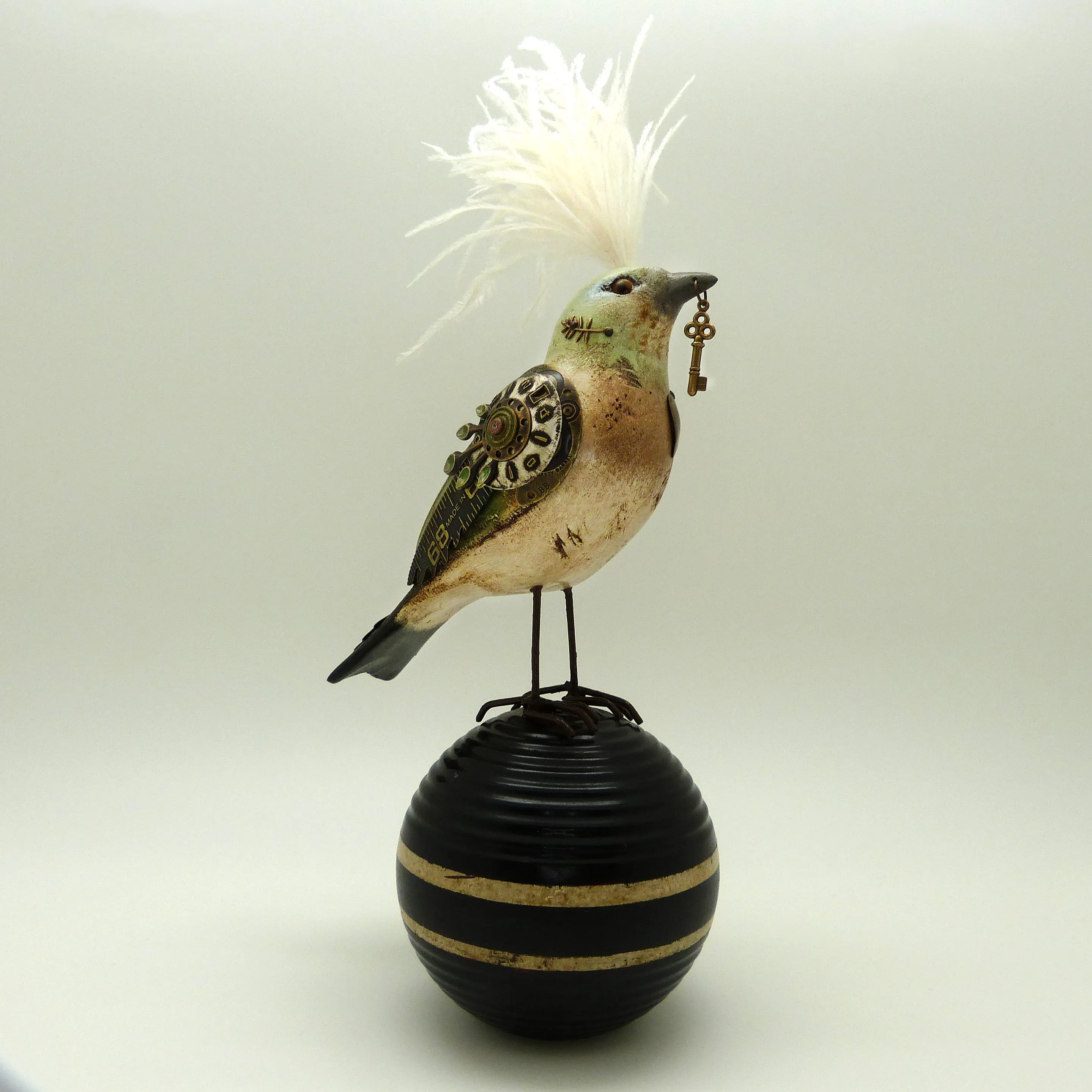 Mullanium Black Green Bird on Croquet Ball Artists Jim Tori Mullan Steampunk Handmade