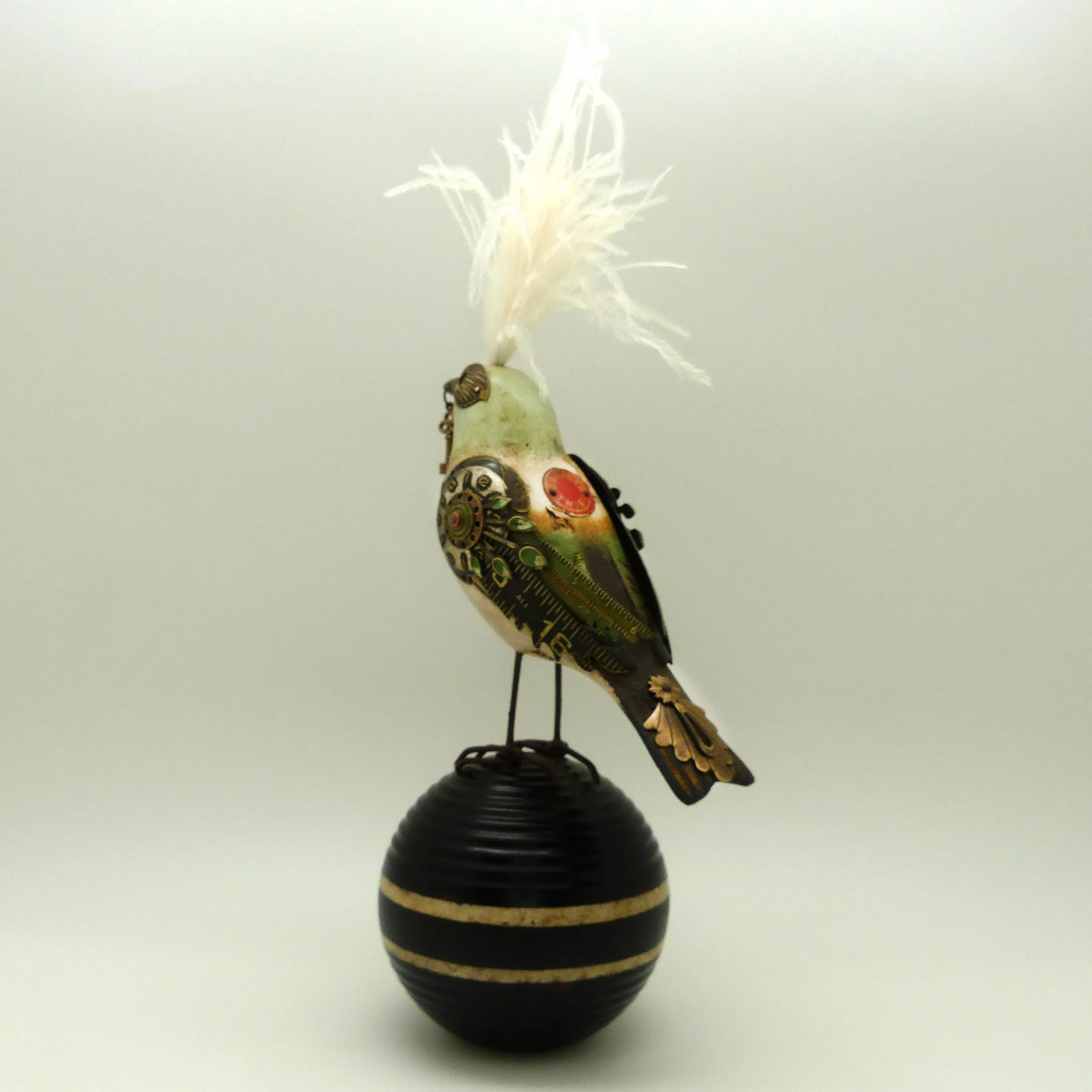 Mullanium Black Green Bird on Croquet Ball Artists Jim Tori Mullan Steampunk Handmade