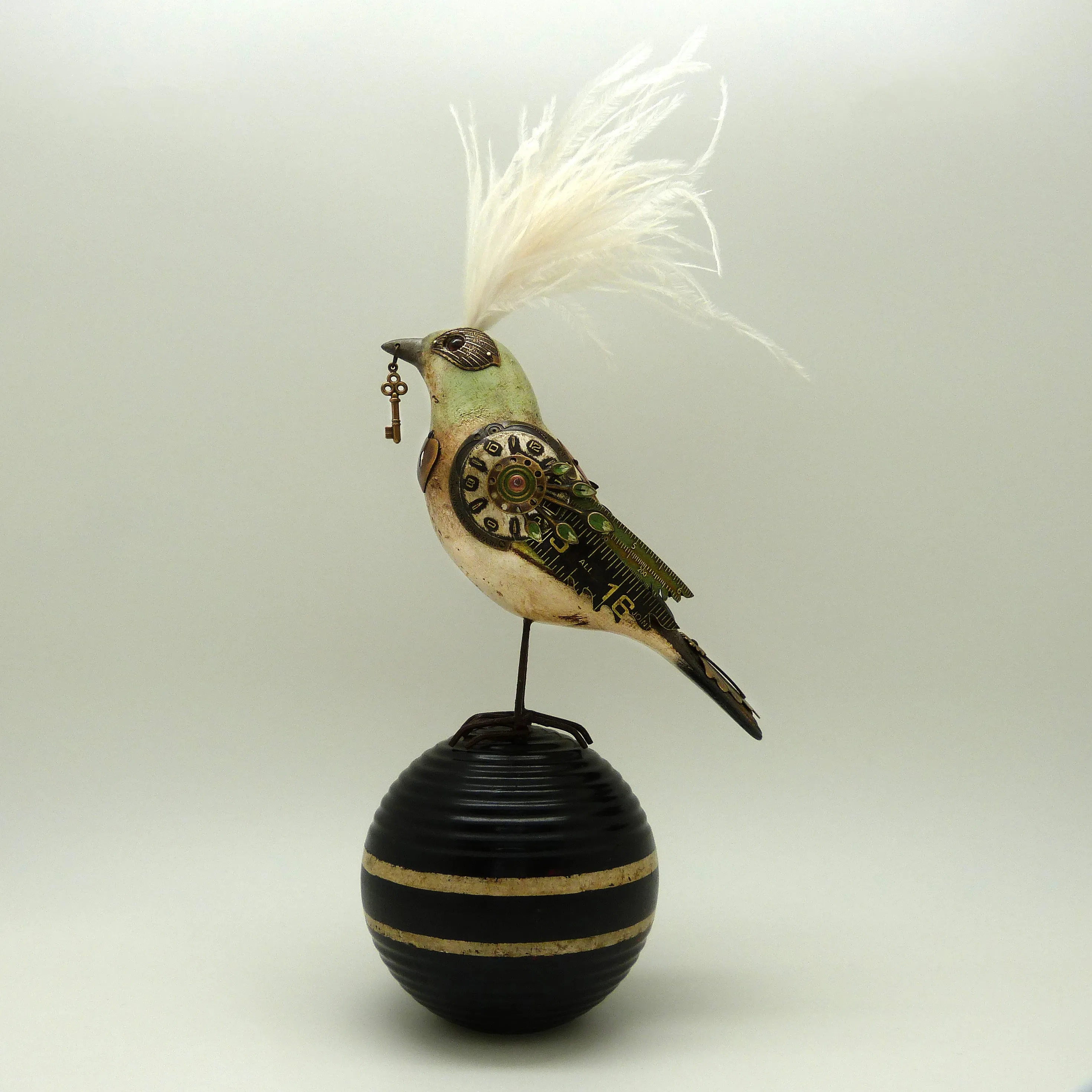 Mullanium Black Green Bird on Croquet Ball Artists Jim Tori Mullan Steampunk Handmade