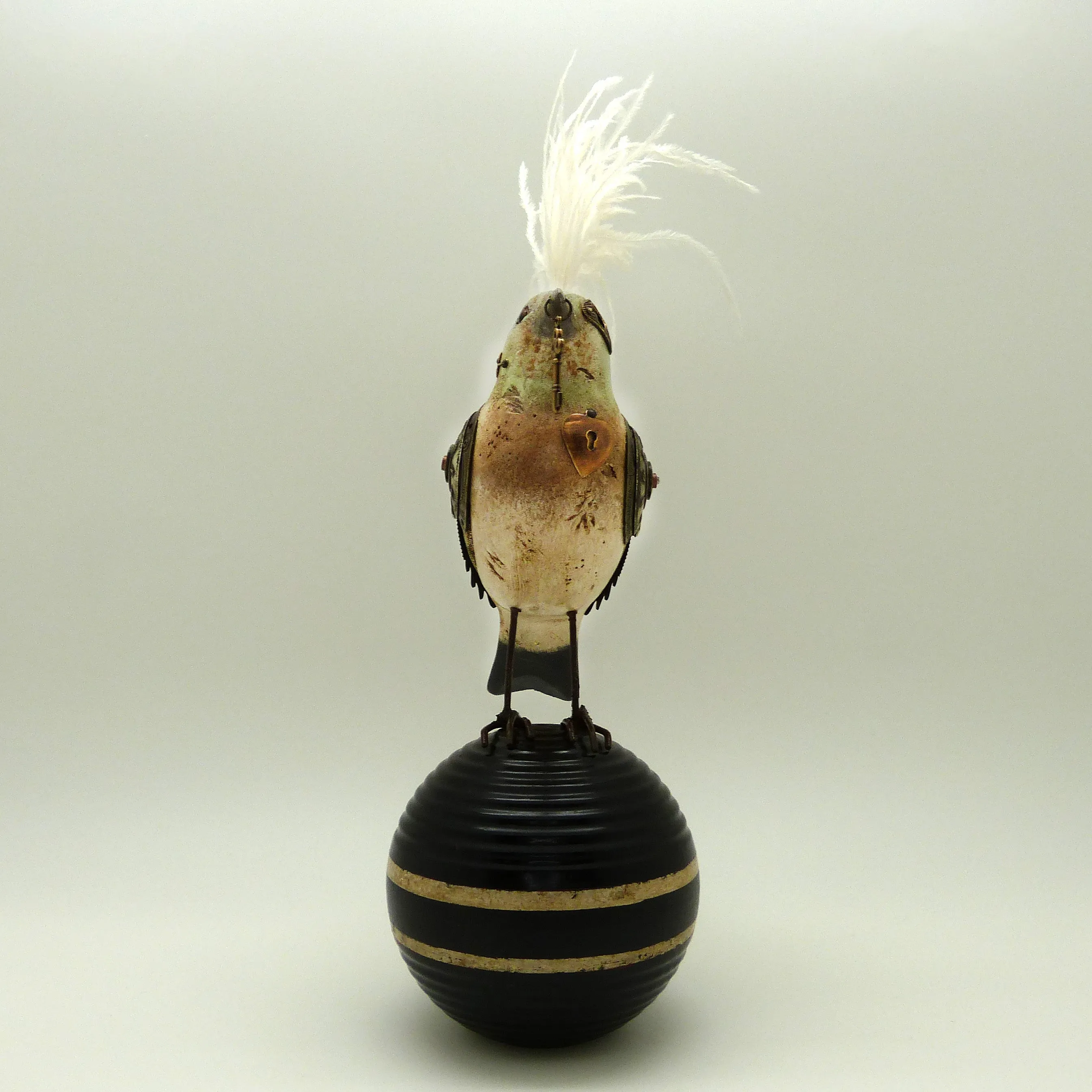 Mullanium Black Green Bird on Croquet Ball Artists Jim Tori Mullan Steampunk Handmade