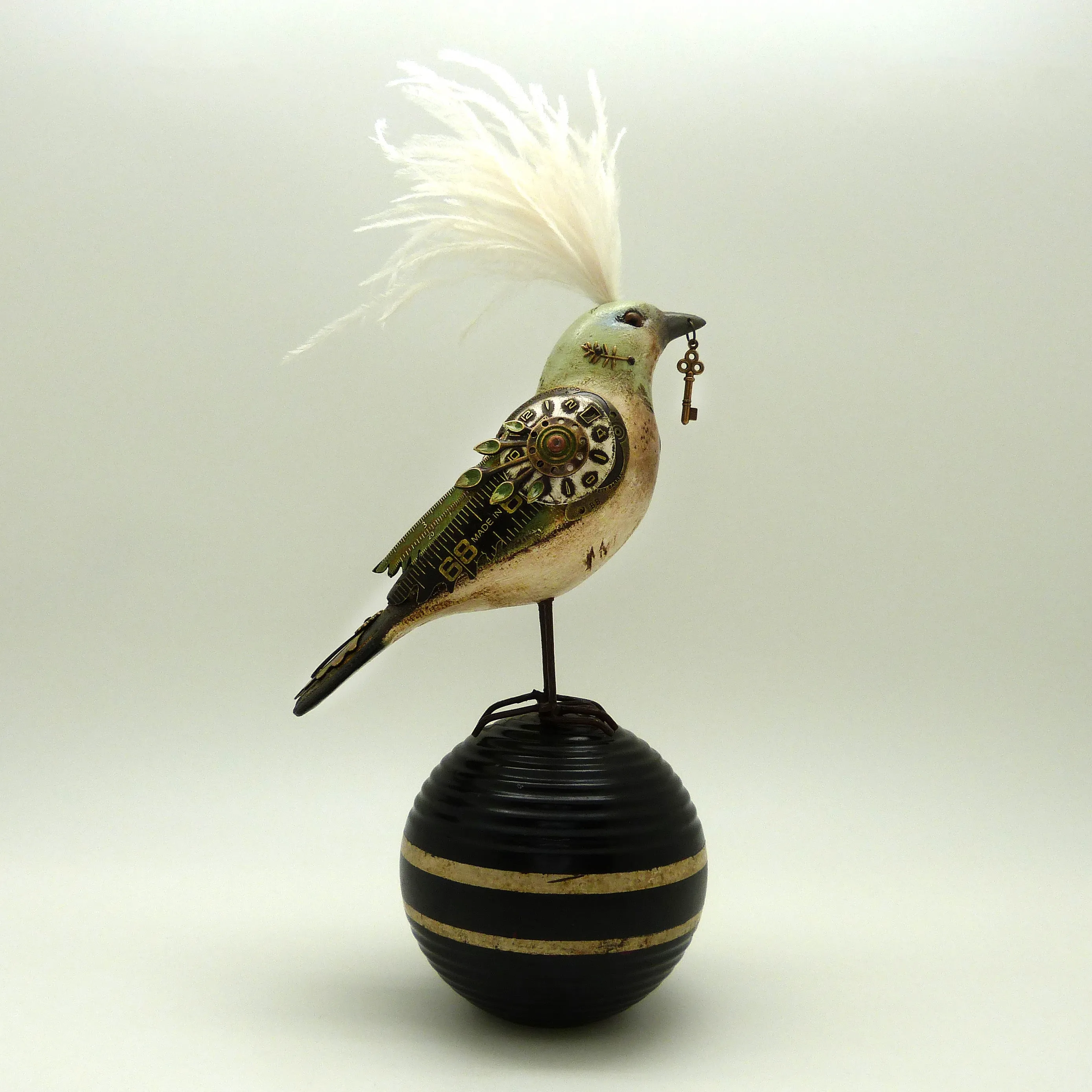 Mullanium Black Green Bird on Croquet Ball Artists Jim Tori Mullan Steampunk Handmade