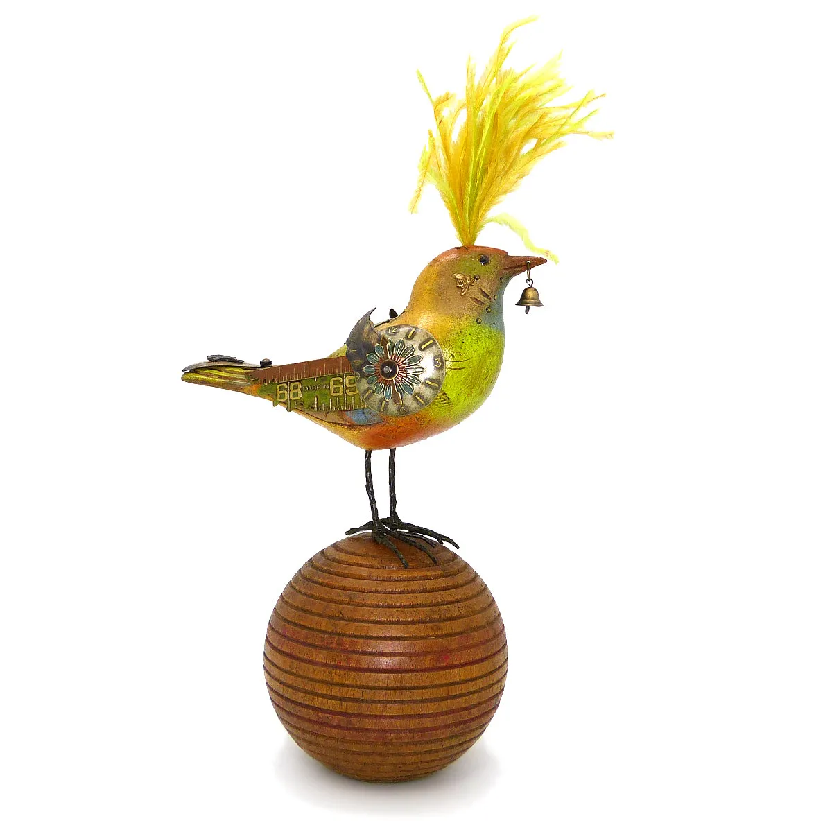 Mullanium Creek Warbler Bird on Ball Artists Jim Tori Mullan Steampunk Handmade