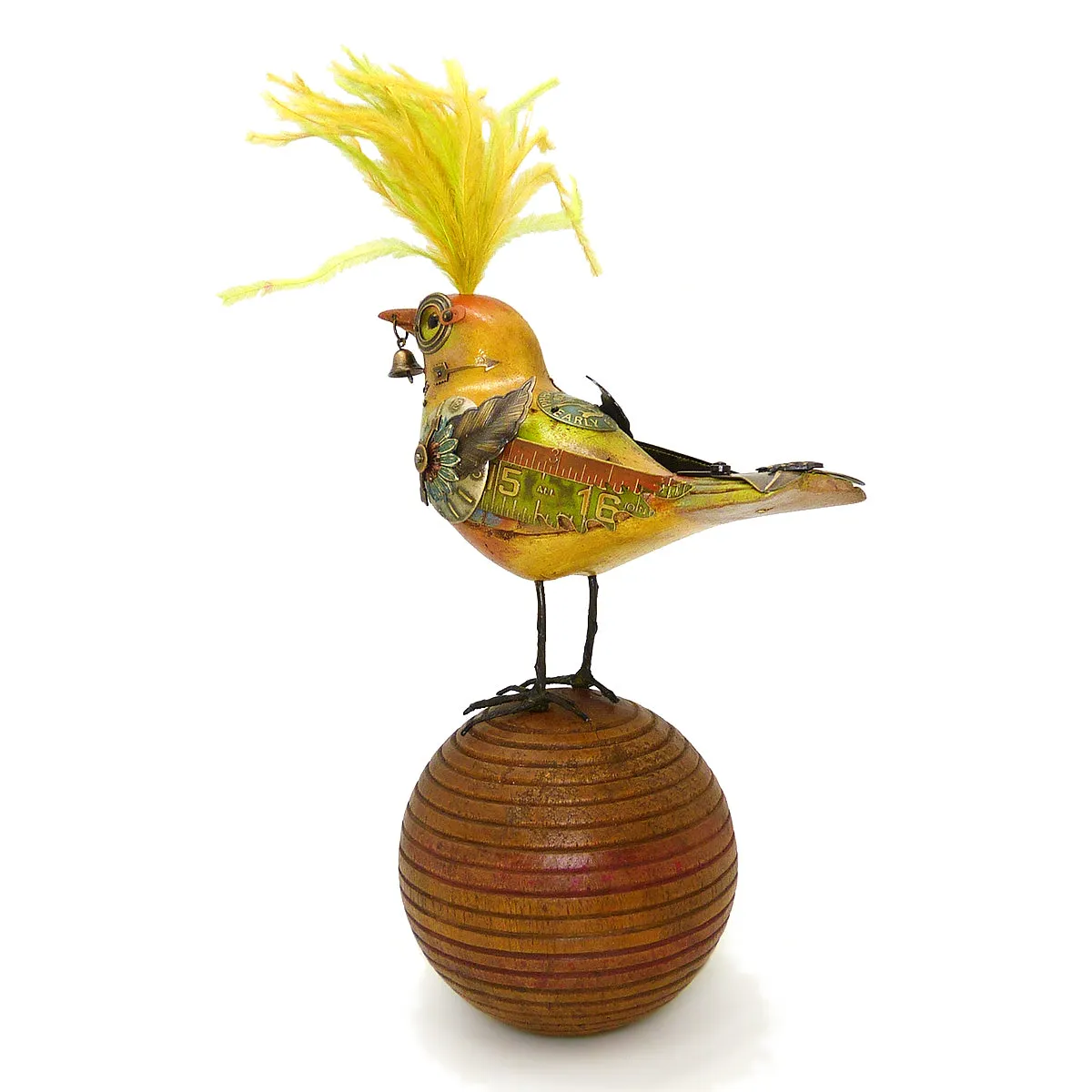 Mullanium Creek Warbler Bird on Ball Artists Jim Tori Mullan Steampunk Handmade