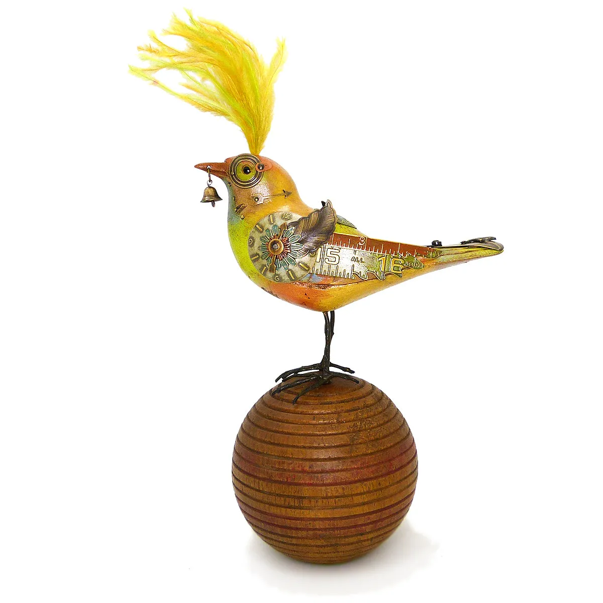 Mullanium Creek Warbler Bird on Ball Artists Jim Tori Mullan Steampunk Handmade