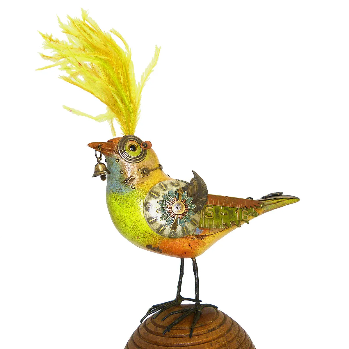 Mullanium Creek Warbler Bird on Ball Artists Jim Tori Mullan Steampunk Handmade