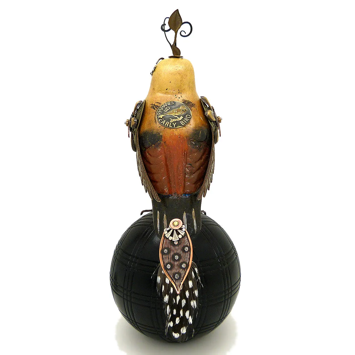 Mullanium Roufus Backed Finch Bird on Croquet Ball Artists Jim Tori Mullan Steampunk Handmade