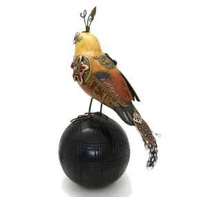 Mullanium Roufus Backed Finch Bird on Croquet Ball Artists Jim Tori Mullan Steampunk Handmade