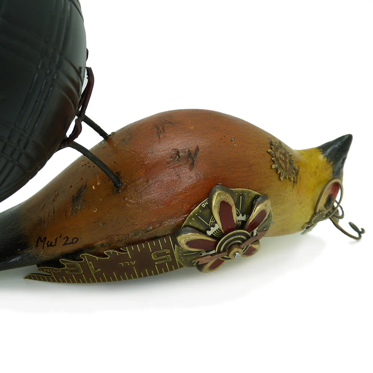 Mullanium Roufus Backed Finch Bird on Croquet Ball Artists Jim Tori Mullan Steampunk Handmade