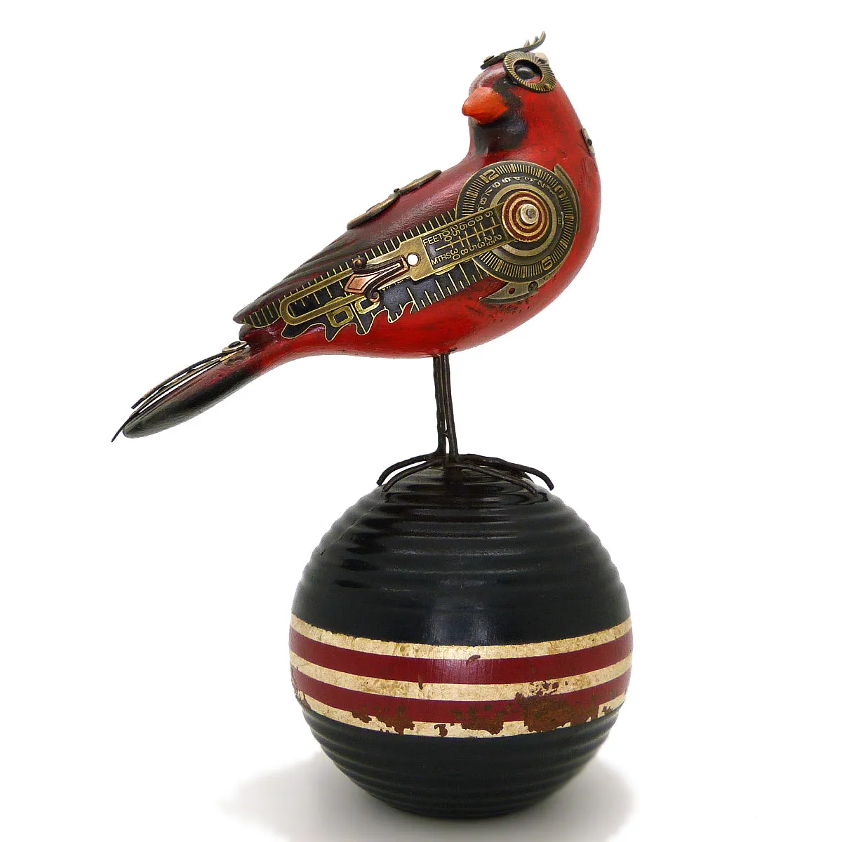 Mullanium Turned Head Red Cardinal Bird Croquet Ball Artists Jim Tori Mullan Steampunk Handmade