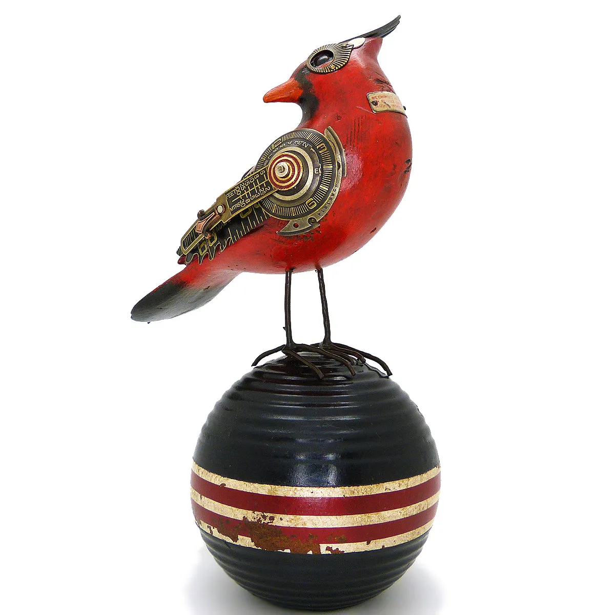 Mullanium Turned Head Red Cardinal Bird Croquet Ball Artists Jim Tori Mullan Steampunk Handmade