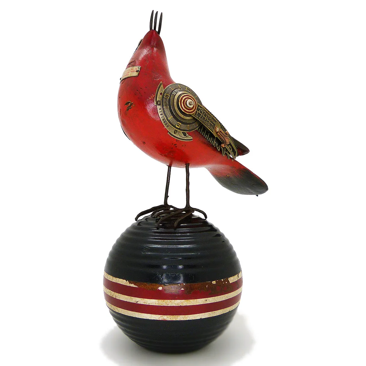 Mullanium Turned Head Red Cardinal Bird Croquet Ball Artists Jim Tori Mullan Steampunk Handmade