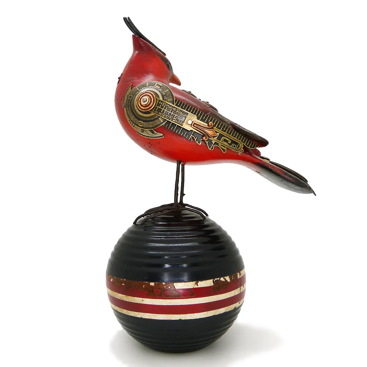 Mullanium Turned Head Red Cardinal Bird Croquet Ball Artists Jim Tori Mullan Steampunk Handmade