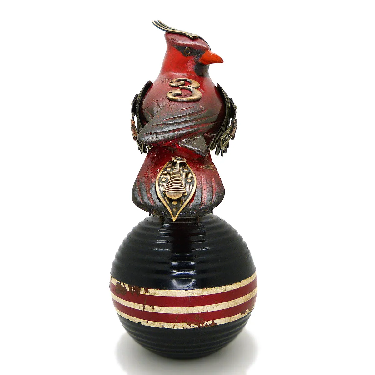 Mullanium Turned Head Red Cardinal Bird Croquet Ball Artists Jim Tori Mullan Steampunk Handmade