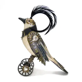 Mullanium White Black Crackle Bird Wheels Artists Jim Tori Mullan Steampunk Handmade