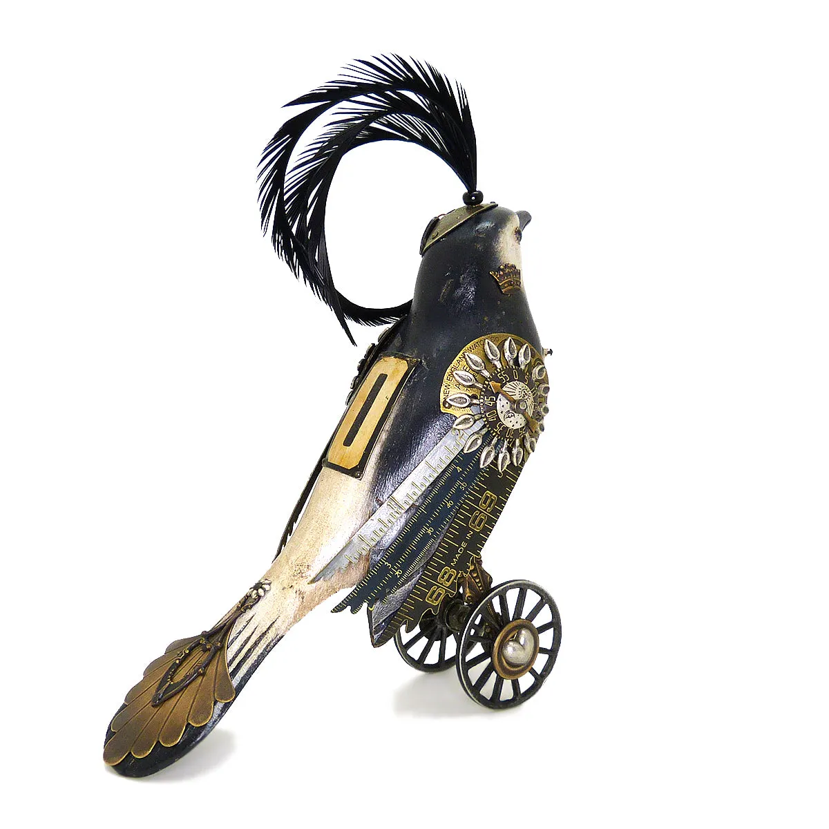 Mullanium White Black Crackle Bird Wheels Artists Jim Tori Mullan Steampunk Handmade