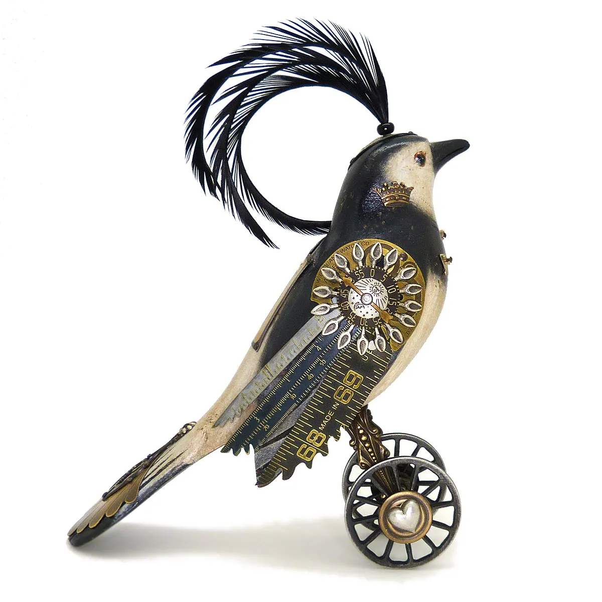 Mullanium White Black Crackle Bird Wheels Artists Jim Tori Mullan Steampunk Handmade