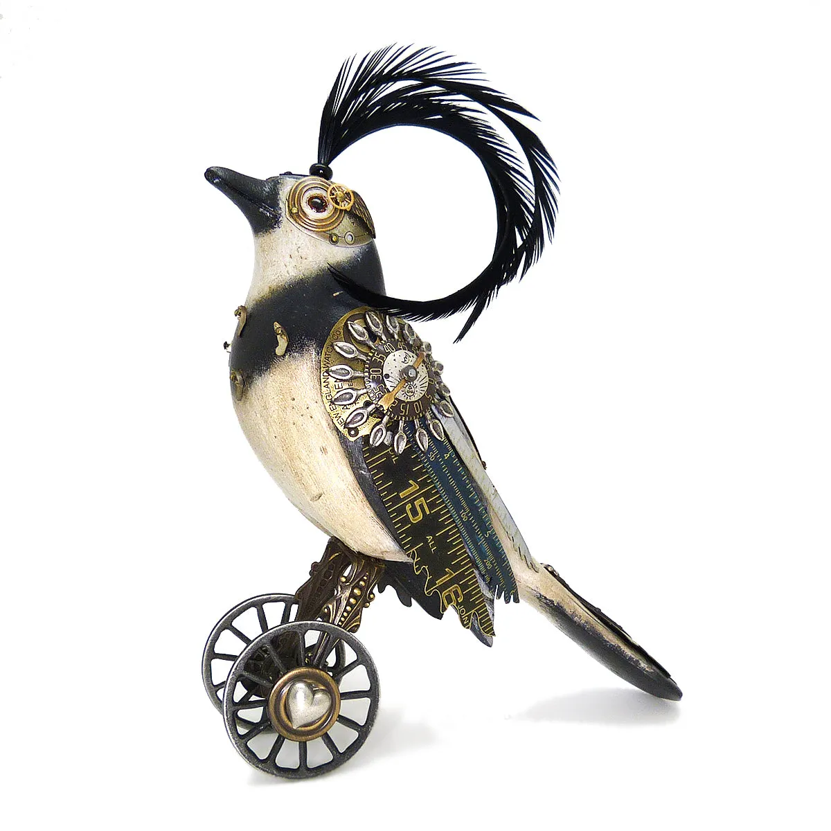 Mullanium White Black Crackle Bird Wheels Artists Jim Tori Mullan Steampunk Handmade