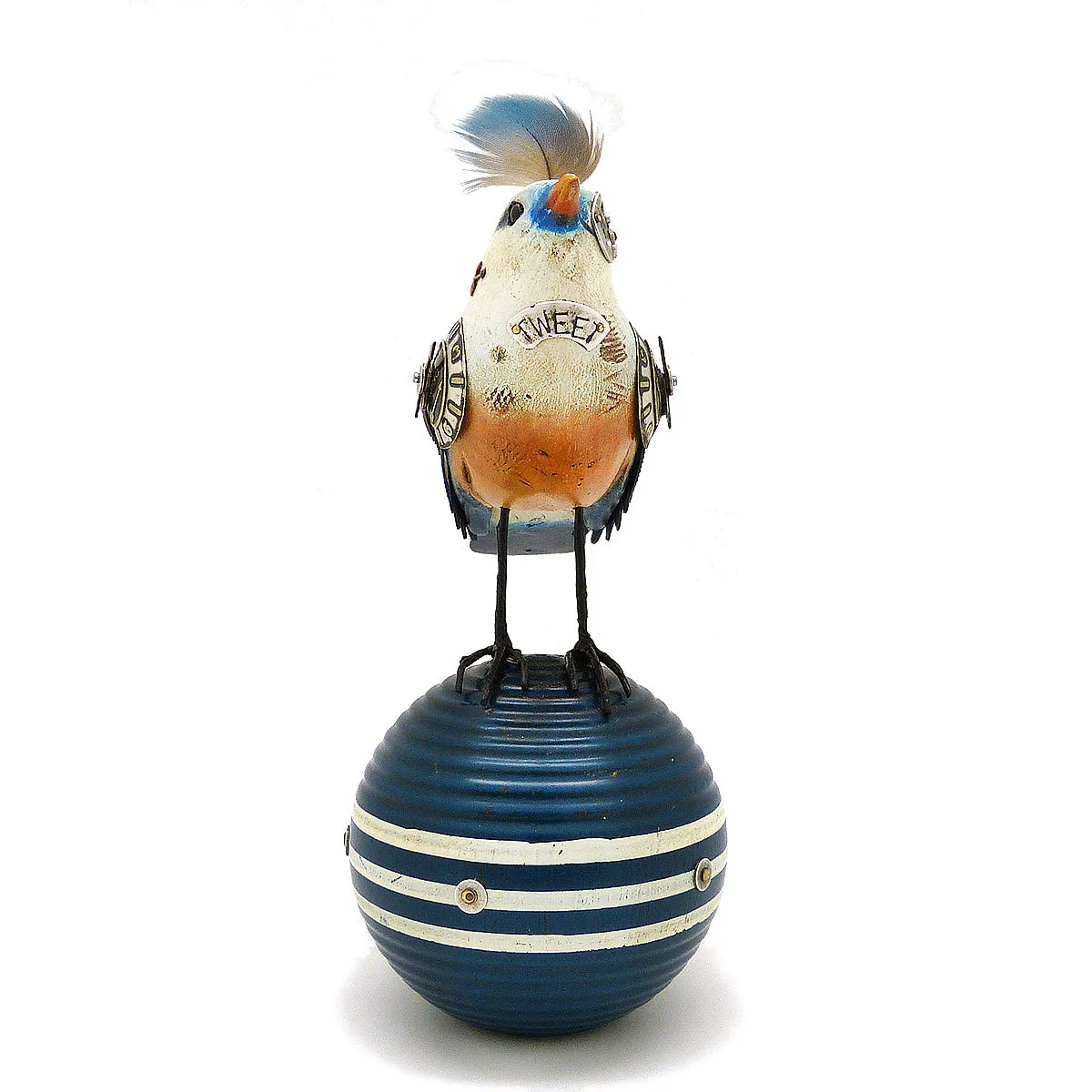 Mullanium White Red Blue Vireo Bird Croquet Ball Artists Jim Tori Mullan Steampunk Handmade